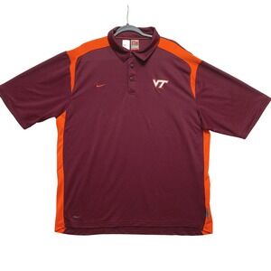 Virginia Tech Hokies Polo Shirt Mens XL Maroon Orange Nike FIT Dry Nike VT